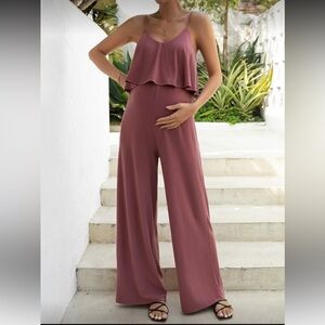 Maternity Mauve Pink Sleeveless Ribbed Jumpsuit Large